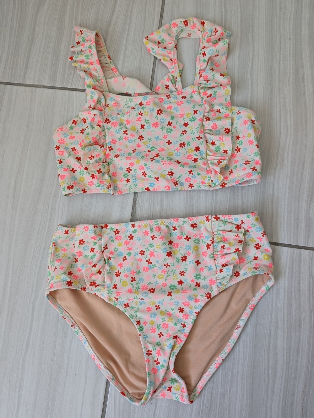 J Crew crewcuts girls swimsuit size 14 floral Ruffle two piece Bikini Tankini